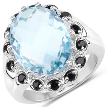 Load image into Gallery viewer, 12.49 Carat Genuine Blue Topaz &amp; Black Spinel .925 Sterling Silver Ring
