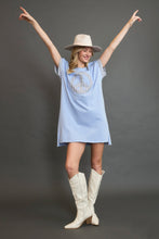 将图片加载到图库查看器，Peace Plaid Applique Short Sleeve Mini Dress – Chic and Stylish Plaid Dress with Applique Detailing for a Trendy and Versatile Look

