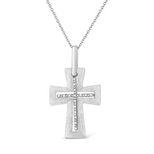 Load image into Gallery viewer, .925 Sterling Silver Prong-Set Diamond Accent Cross 18" Pendant Necklace (I-J Color, I1-I2 Clarity)
