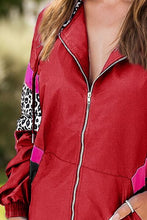 将图片加载到图库查看器，Colorful Women's Leopard Print Zip-Up Hooded Jacket Trendy Long Sleeve Outerwear with Pockets

