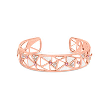 Load image into Gallery viewer, 14K Rose Gold 5/8 Cttw Diamond with Pink Tourmaline Open Cuff Bangle with White Enamel (G-H Color, SI1-SI2 Clarity) - 7"
