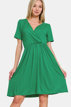 Load image into Gallery viewer, Surplice Short Sleeve Brushed DTY Dress – Elegant, Chic Surplice Neckline, Soft Brushed Fabric, Perfect for Day-to-Night Wear
