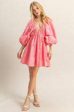 Load image into Gallery viewer, Plunge Balloon Sleeve Poplin Mini Dress with Pockets –Bold, Chic, Sexy and Trendy Plunge Neckline Dress with Balloon Sleeves and Functional Pockets
