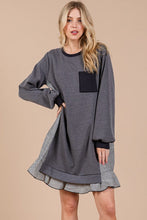 将图片加载到图库查看器，Striped Patchwork Round Neck Terry Sweatshirt Dress For Women – Casual, Trendy, Cozy, Playful, Relaxed Vibe for Everyday Wear
