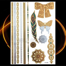 将图片加载到图库查看器，1PC Gold Chain Bracelet Tattoo Sticker Summer Style Fake Jewelry Temporary Tattoo Waterproof Gold Sliver Glitter Body Face Tattoo For Womens
