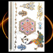 将图片加载到图库查看器，1PC Gold Chain Bracelet Tattoo Sticker Summer Style Fake Jewelry Temporary Tattoo Waterproof Gold Sliver Glitter Body Face Tattoo For Womens
