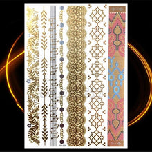 将图片加载到图库查看器，1PC Gold Chain Bracelet Tattoo Sticker Summer Style Fake Jewelry Temporary Tattoo Waterproof Gold Sliver Glitter Body Face Tattoo For Womens
