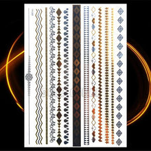 将图片加载到图库查看器，1PC Gold Chain Bracelet Tattoo Sticker Summer Style Fake Jewelry Temporary Tattoo Waterproof Gold Sliver Glitter Body Face Tattoo For Womens
