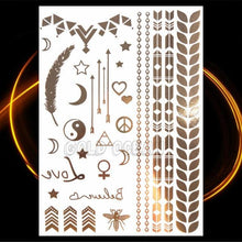 将图片加载到图库查看器，1PC Gold Chain Bracelet Tattoo Sticker Summer Style Fake Jewelry Temporary Tattoo Waterproof Gold Sliver Glitter Body Face Tattoo For Womens

