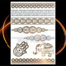 将图片加载到图库查看器，1PC Gold Chain Bracelet Tattoo Sticker Summer Style Fake Jewelry Temporary Tattoo Waterproof Gold Sliver Glitter Body Face Tattoo For Womens
