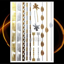 将图片加载到图库查看器，1PC Gold Chain Bracelet Tattoo Sticker Summer Style Fake Jewelry Temporary Tattoo Waterproof Gold Sliver Glitter Body Face Tattoo For Womens
