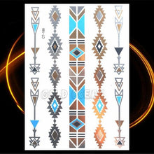 将图片加载到图库查看器，1PC Gold Chain Bracelet Tattoo Sticker Summer Style Fake Jewelry Temporary Tattoo Waterproof Gold Sliver Glitter Body Face Tattoo For Womens
