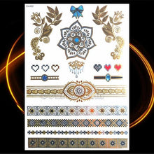 将图片加载到图库查看器，1PC Gold Chain Bracelet Tattoo Sticker Summer Style Fake Jewelry Temporary Tattoo Waterproof Gold Sliver Glitter Body Face Tattoo For Womens
