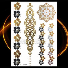 将图片加载到图库查看器，1PC Gold Chain Bracelet Tattoo Sticker Summer Style Fake Jewelry Temporary Tattoo Waterproof Gold Sliver Glitter Body Face Tattoo For Womens
