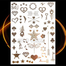 将图片加载到图库查看器，1PC Gold Chain Bracelet Tattoo Sticker Summer Style Fake Jewelry Temporary Tattoo Waterproof Gold Sliver Glitter Body Face Tattoo For Womens
