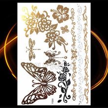 将图片加载到图库查看器，1PC Gold Chain Bracelet Tattoo Sticker Summer Style Fake Jewelry Temporary Tattoo Waterproof Gold Sliver Glitter Body Face Tattoo For Womens
