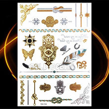将图片加载到图库查看器，1PC Gold Chain Bracelet Tattoo Sticker Summer Style Fake Jewelry Temporary Tattoo Waterproof Gold Sliver Glitter Body Face Tattoo For Womens
