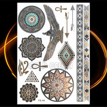 将图片加载到图库查看器，1PC Gold Chain Bracelet Tattoo Sticker Summer Style Fake Jewelry Temporary Tattoo Waterproof Gold Sliver Glitter Body Face Tattoo For Womens
