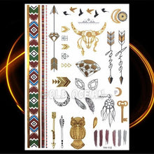 将图片加载到图库查看器，1PC Gold Chain Bracelet Tattoo Sticker Summer Style Fake Jewelry Temporary Tattoo Waterproof Gold Sliver Glitter Body Face Tattoo For Womens
