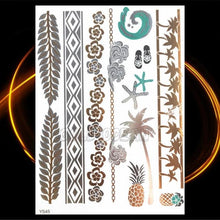 将图片加载到图库查看器，1PC Gold Chain Bracelet Tattoo Sticker Summer Style Fake Jewelry Temporary Tattoo Waterproof Gold Sliver Glitter Body Face Tattoo For Womens
