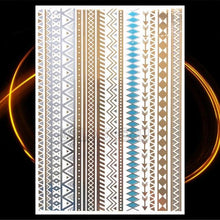 将图片加载到图库查看器，1PC Gold Chain Bracelet Tattoo Sticker Summer Style Fake Jewelry Temporary Tattoo Waterproof Gold Sliver Glitter Body Face Tattoo For Womens
