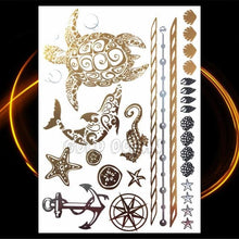 将图片加载到图库查看器，1PC Gold Chain Bracelet Tattoo Sticker Summer Style Fake Jewelry Temporary Tattoo Waterproof Gold Sliver Glitter Body Face Tattoo For Womens
