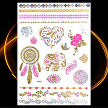 将图片加载到图库查看器，1PC Gold Chain Bracelet Tattoo Sticker Summer Style Fake Jewelry Temporary Tattoo Waterproof Gold Sliver Glitter Body Face Tattoo For Womens
