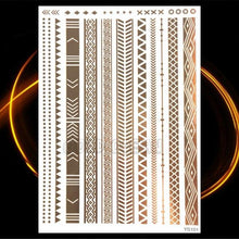 将图片加载到图库查看器，1PC Gold Chain Bracelet Tattoo Sticker Summer Style Fake Jewelry Temporary Tattoo Waterproof Gold Sliver Glitter Body Face Tattoo For Womens
