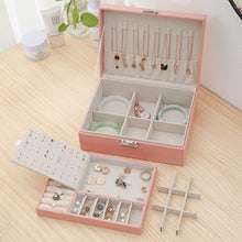 将图片加载到图库查看器，1pcs Double Layer Storage Box For Men And Women Large Capacity Leather Jewelry Box Hardware Latch Travel Portable Flip Lid Palm Jewelry Box Jewelry Box for Women Girls Necklace Ring Storage Organizer 2 Layers Large PU-Leathers Jewelry Case
