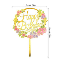 Load image into Gallery viewer, 1Pcs Metal Happy Birthday Cake Topper Artificial flowers Cake Toppers Happy Birthday Cake Topper Metal And Acrylic Cake Decoration With Pink Artificial Flower Cluster For DIY Baby Shower Birthday Party Decoration Baking Decor
