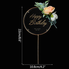 Load image into Gallery viewer, 1Pcs Metal Happy Birthday Cake Topper Artificial flowers Cake Toppers Happy Birthday Cake Topper Metal And Acrylic Cake Decoration With Pink Artificial Flower Cluster For DIY Baby Shower Birthday Party Decoration Baking Decor
