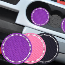 将图片加载到图库查看器，1PCS Universal 7cm Car Style Coasters Pad Pink Cup Holder Mat Rhinestone Waterproof Anti Slip Vehicle Bling Car Coasters Pink PVC Travel Auto Cup Holder Insert Coaster Anti Slip Crystal Vehicle Interior Accessories Cup Mats For Women Girl
