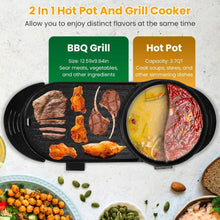 Load image into Gallery viewer, 2-in-1 Electric Hot Pot with Bbq Grill Cooker 2200W
