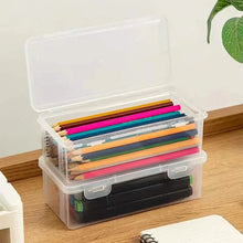 将图片加载到图库查看器，2-Pack: Extra Large Capacity Plastic Pencil Box Stackable Translucent Clear Pencil Box

