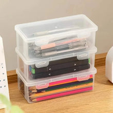将图片加载到图库查看器，2-Pack: Extra Large Capacity Plastic Pencil Box Stackable Translucent Clear Pencil Box
