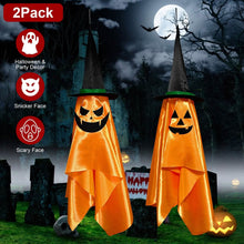 将图片加载到图库查看器，2-Pack: Hanging Ghosts with Wizard Hat Snicker Scary Face
