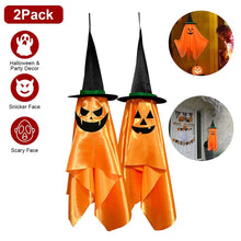 将图片加载到图库查看器，2-Pack: Hanging Ghosts with Wizard Hat Snicker Scary Face

