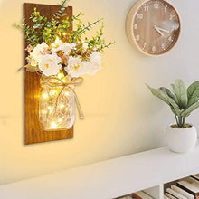 Load image into Gallery viewer, 2 Pack Rustic  Jar Fairy Strip Lights Wall Decor Hydrangea Sconces Decorative Home Chic Hanging LED FlowersHanging Design with Remote Control LED Fairy Lights and White Peony, Farmhouse Kitchen Decorations Wall Home Decor Living Room Lights Set of Two
