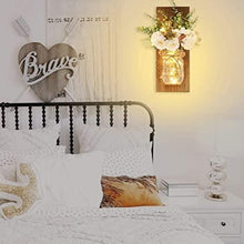 Load image into Gallery viewer, 2 Pack Rustic  Jar Fairy Strip Lights Wall Decor Hydrangea Sconces Decorative Home Chic Hanging LED FlowersHanging Design with Remote Control LED Fairy Lights and White Peony, Farmhouse Kitchen Decorations Wall Home Decor Living Room Lights Set of Two
