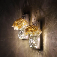 Load image into Gallery viewer, 2 Pack Rustic  Jar Fairy Strip Lights Wall Decor Hydrangea Sconces Decorative Home Chic Hanging LED FlowersHanging Design with Remote Control LED Fairy Lights and White Peony, Farmhouse Kitchen Decorations Wall Home Decor Living Room Lights Set of Two
