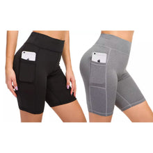 Load image into Gallery viewer, 2-Pack: Women High Waist Workout Yoga Side Pocket Compression Cycling Shorts
