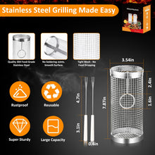Load image into Gallery viewer, 2 PCS Grill Basket BBQ Rolling Grilling Basket Stainless Steel Grill Mesh Barbeque Portable Grill Accessories for Fish BBQ Rolling Grilling Basket for Outdoor Grill Cylindrical Stainless Steel Grill
