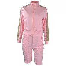 Load image into Gallery viewer, 2-Piece: Lapel Neck Zipper Color Matching Long Sleeve Fleece Sport Casual Shorts
