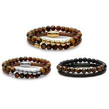 Load image into Gallery viewer, 2-Piece: Men's Leather Braided Bracelet Beaded with Tiger Eye
