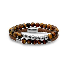 Load image into Gallery viewer, 2-Piece: Men's Leather Braided Bracelet Beaded with Tiger Eye
