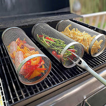 Load image into Gallery viewer, 2-Piece: Portable BBQ Rolling Basket Round Stainless Steel Grill
