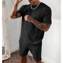 将图片加载到图库查看器，2-Piece Set: Crew Neck Striped Athleisure Short Sleeve
