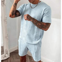 将图片加载到图库查看器，2-Piece Set: Crew Neck Striped Athleisure Short Sleeve
