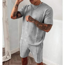 将图片加载到图库查看器，2-Piece Set: Crew Neck Striped Athleisure Short Sleeve

