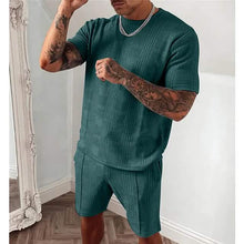 将图片加载到图库查看器，2-Piece Set: Crew Neck Striped Athleisure Short Sleeve
